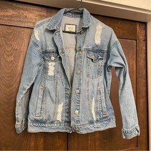 Forever 21 Basic Boyfriend Distressed Denim Jean Jacket Women's Small